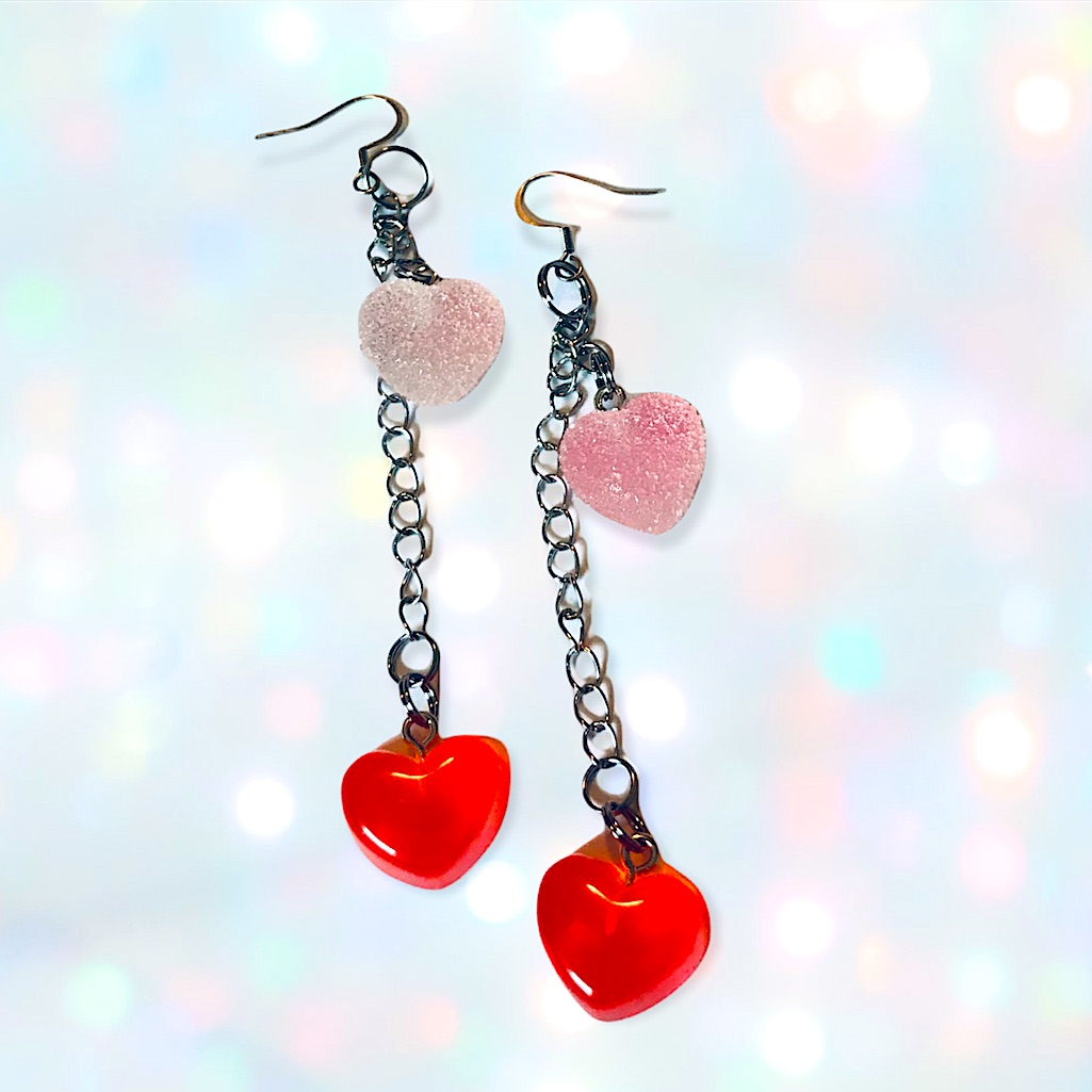 Double Heart Kawaii Candy Ombr Handmade Stainless Steel Earrings Custom New